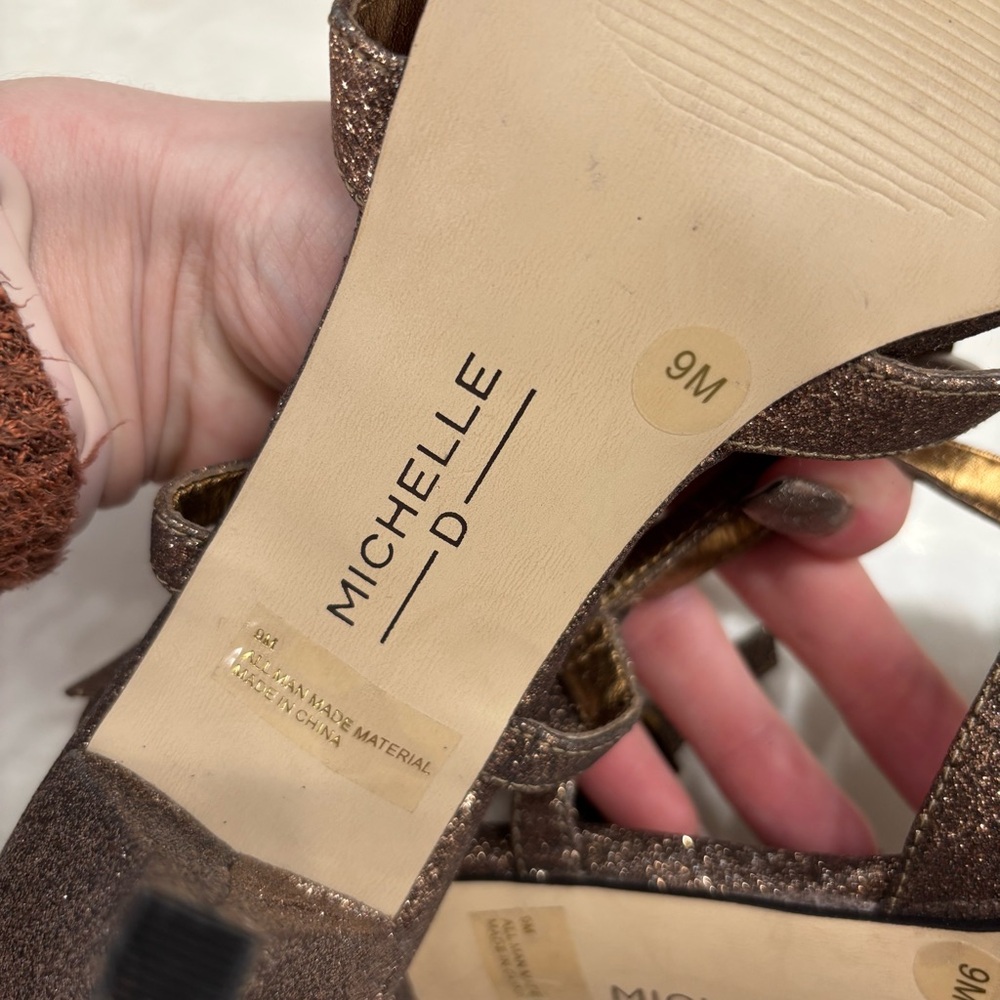 Bronze Glitter Strappy Heels | Michelle D Size 9 - Picture 7 of 8